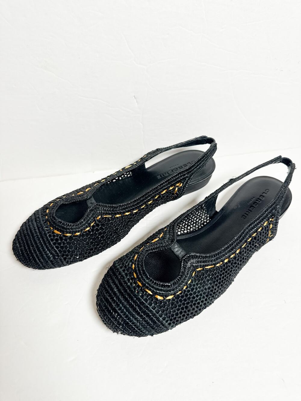 Clergerie Paris Sunny Raffia Slingback Flats Black FR 38 New